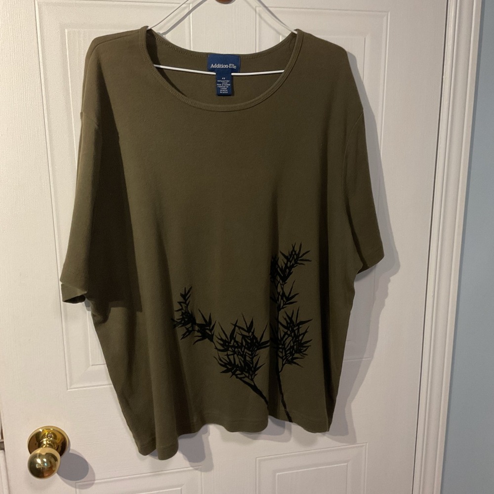 Addition-Elle T-Shirt Women 4X Green Excellent Bamboo Graphic Scoop Neck Cotton